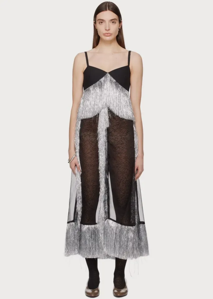 Nicklas Skovgaard, Черно-серебристое платье макси «Adyson» | Фото: ssense.com