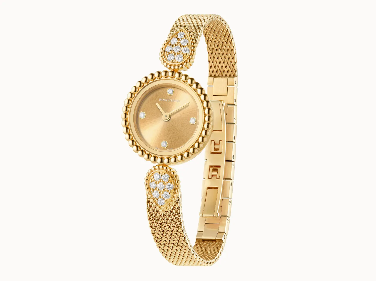 Часы Serpent Bohème из желтого золота, украшенные бриллиантами, с матовым циферблатом и браслетом из желтого золота