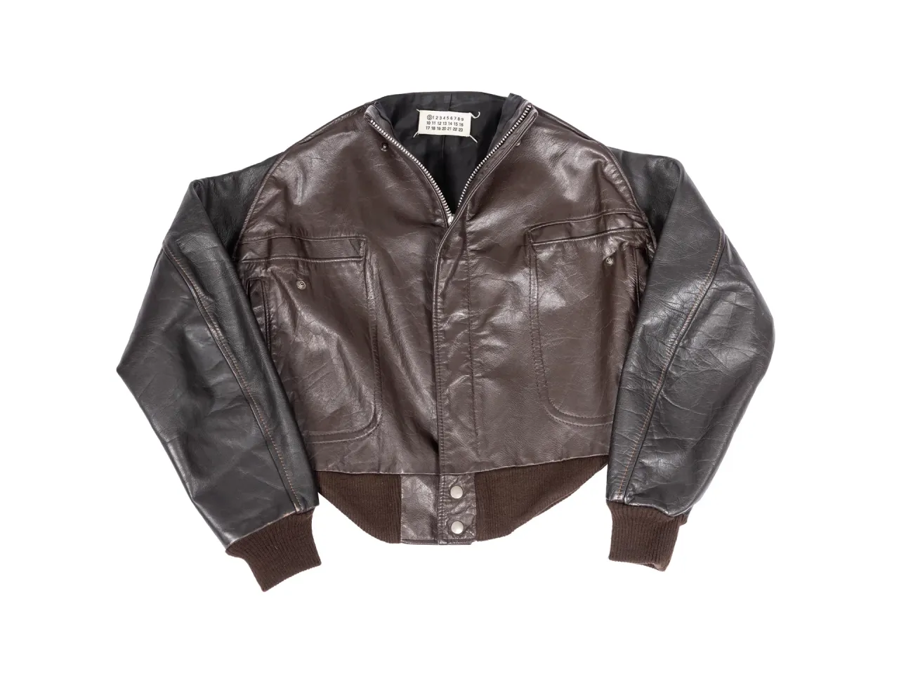 MAISON MARTIN MARGIELA Brown Leather Circle Bomber Jacket | joopiter.com