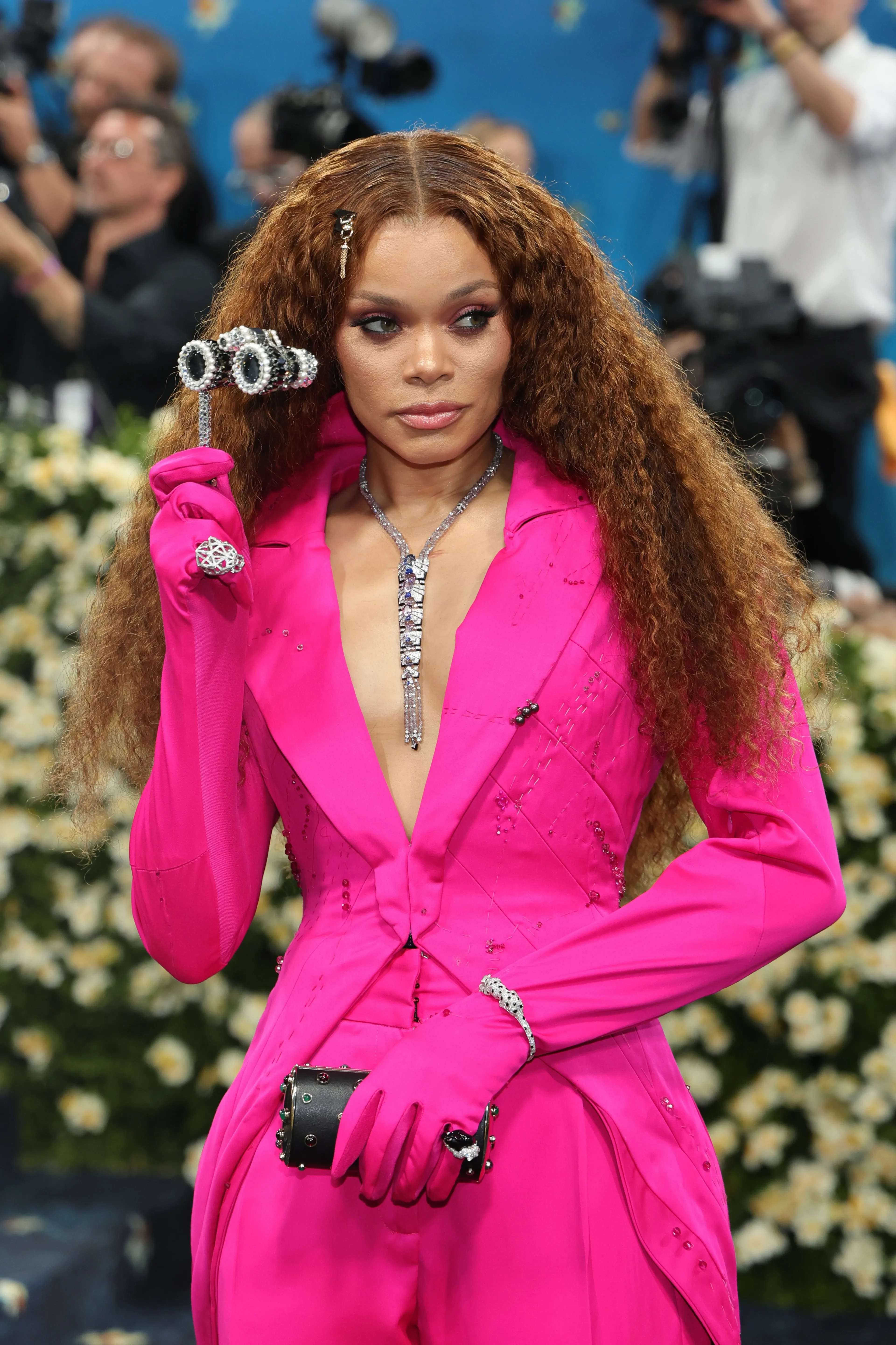 La Panthère hair pick | Panthère hair pick | Cartier 1895 stud earrings | Cartier High Jewelry necklace | Cartier Jewelry bag | Panthère de Cartier ring | Panthère de Cartier ring | Getty Images
