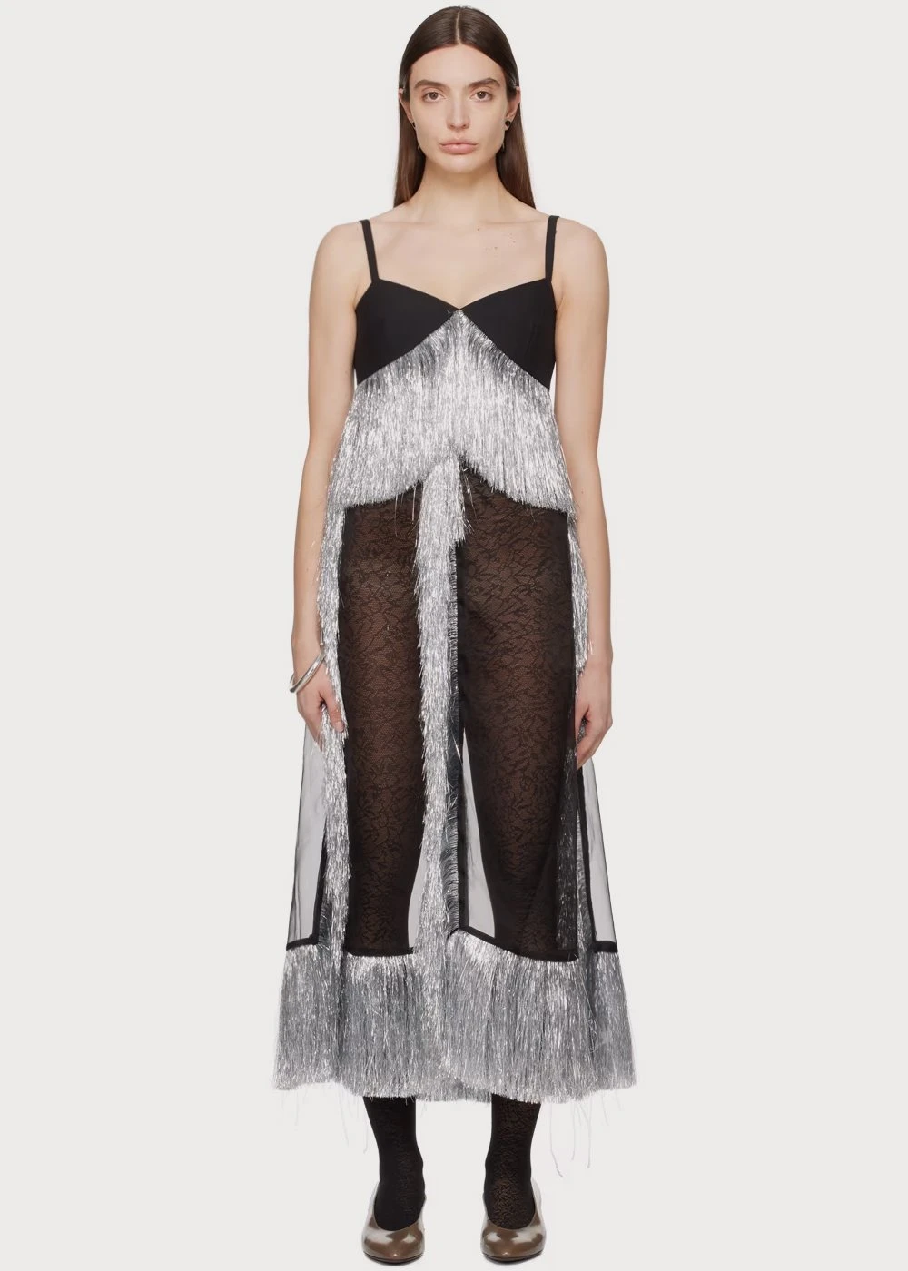 Nicklas Skovgaard, Черно-серебристое платье макси «Adyson» | Фото: ssense.com