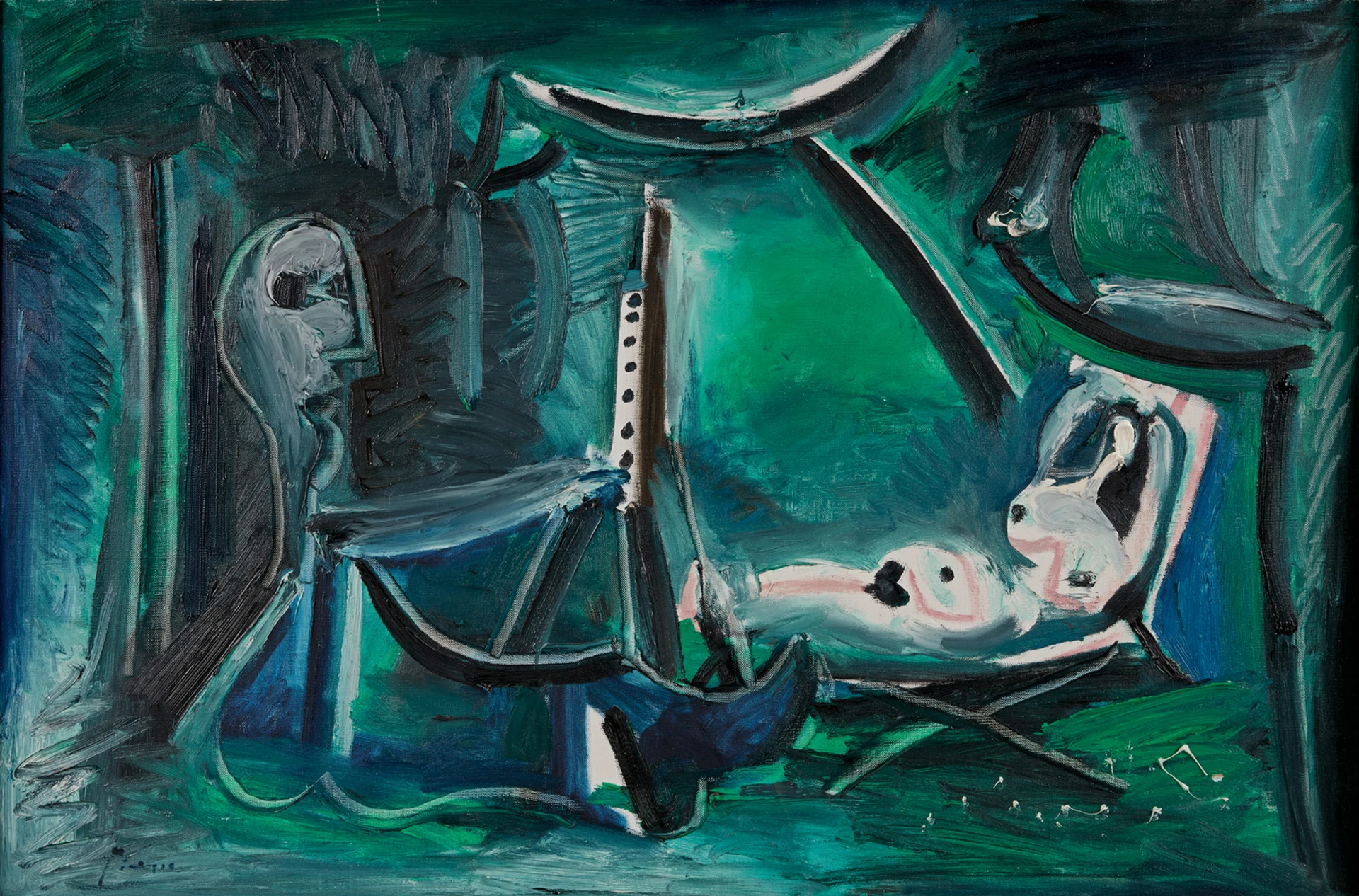 Пабло Пикассо | Le peintre et son modèle dans un paysage, 1963 | Acquavella Galleries