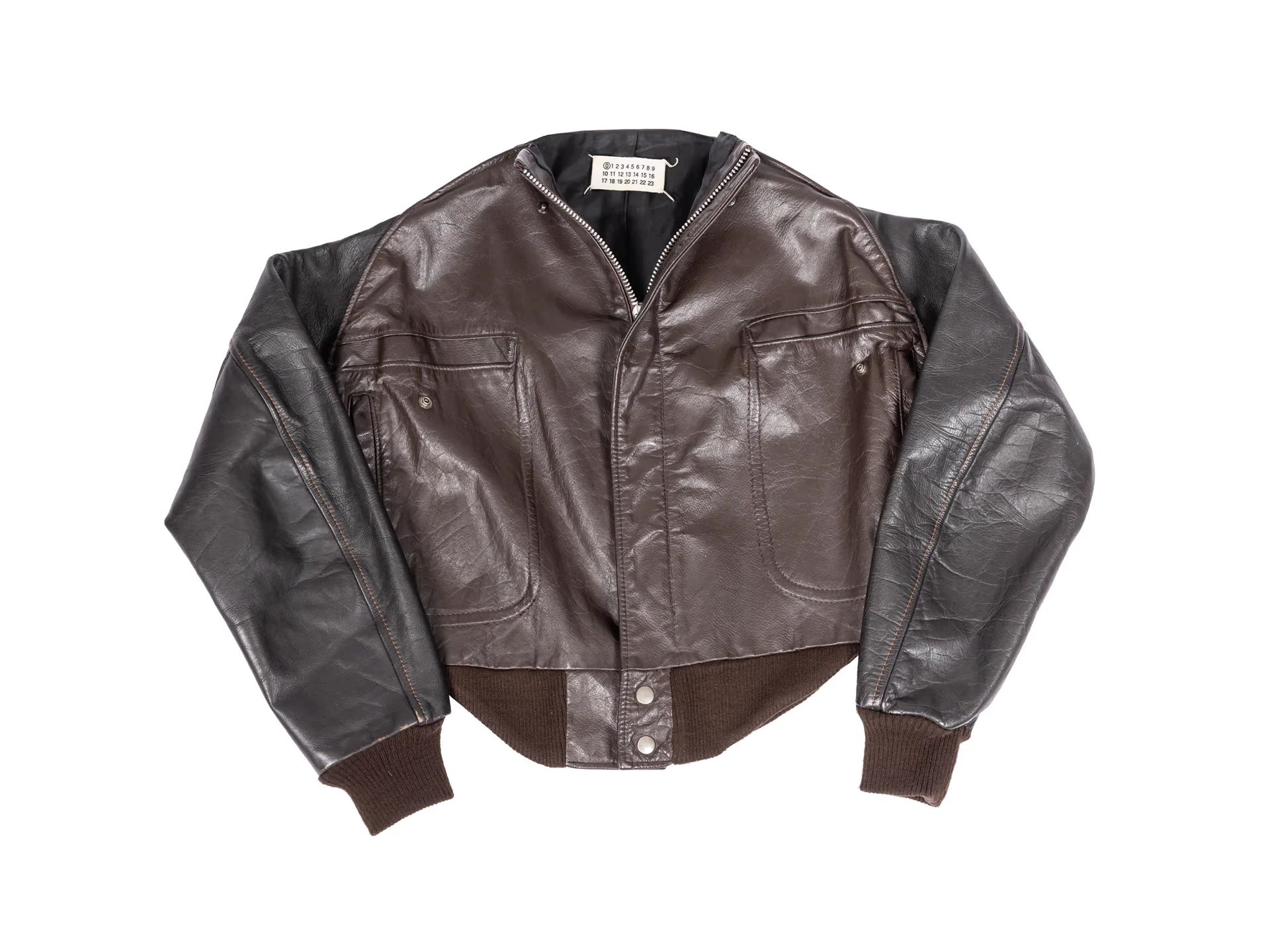 MAISON MARTIN MARGIELA Brown Leather Circle Bomber Jacket | joopiter.com